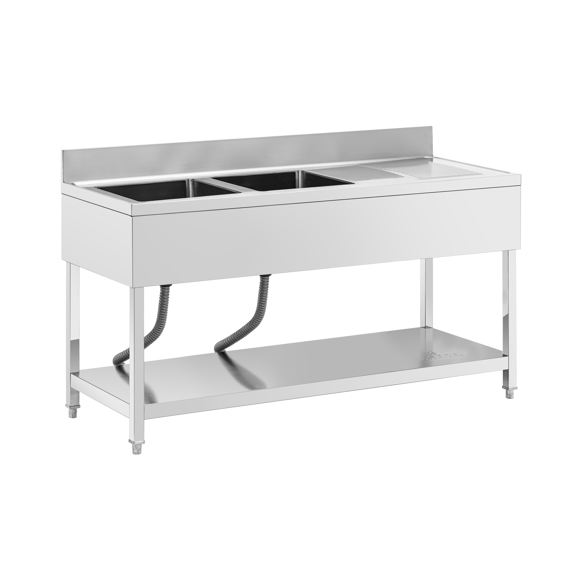 Spültisch - 2 Becken - Edelstahl - 160 x 60 cm - Royal Catering