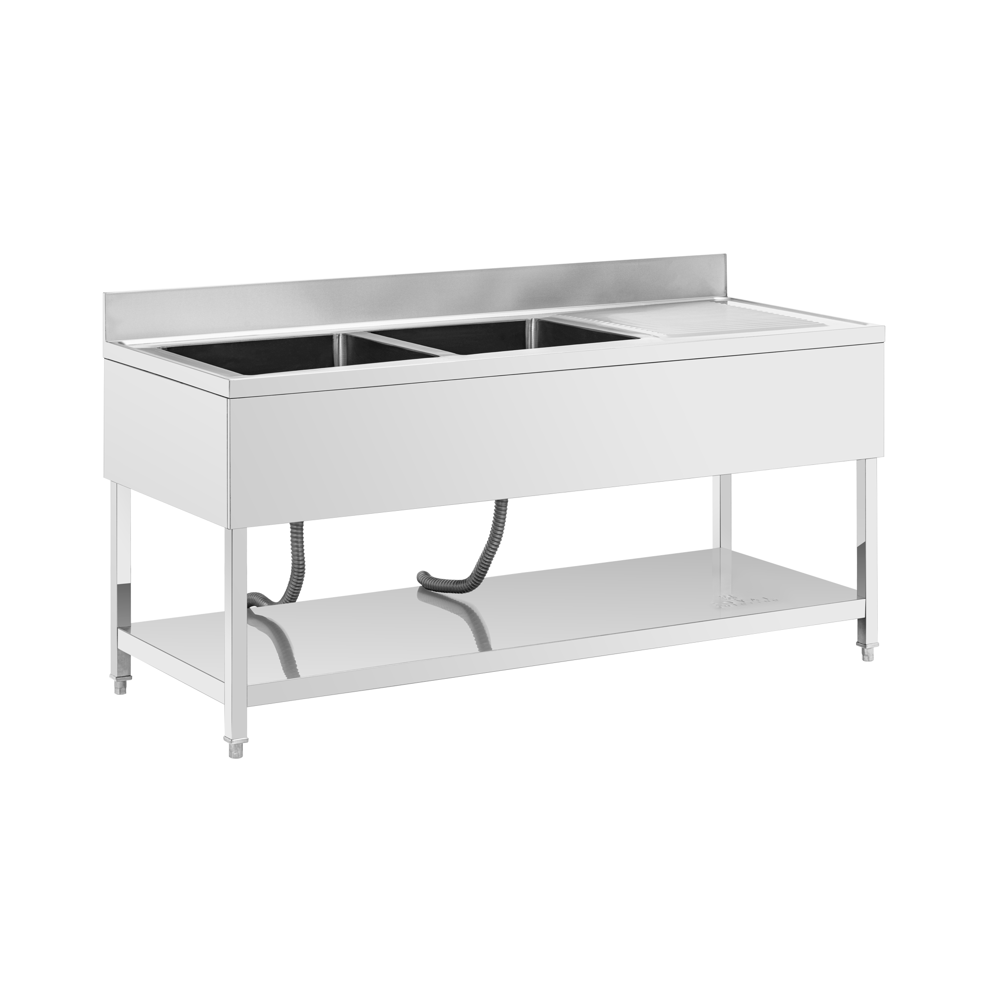 Spültisch - 2 Becken - Edelstahl - 180 x 70 cm - Royal Catering