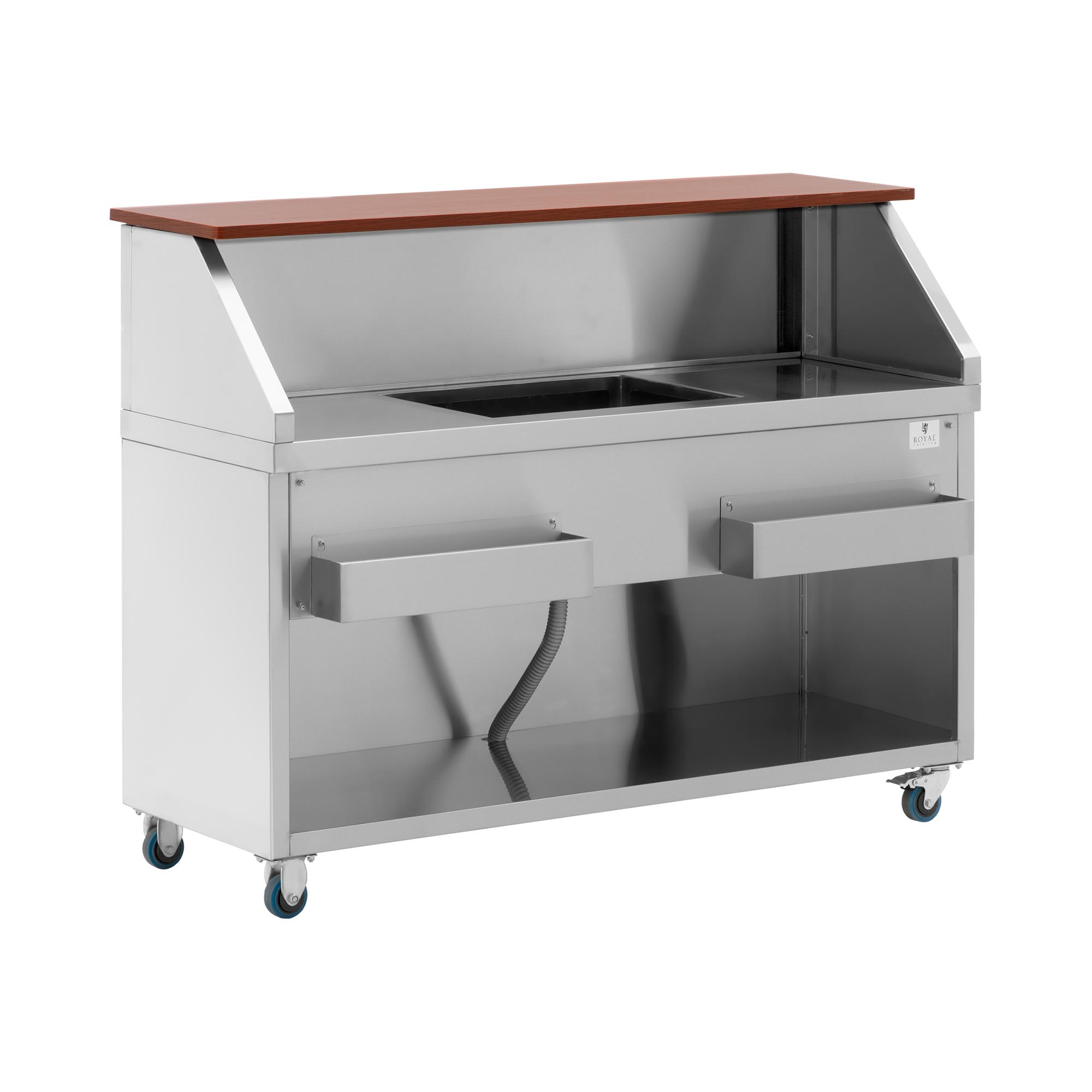 Mobile Cocktail-Station - 150 cm - Theke in Holzoptik - Eisbehälter - Flaschenhalter - Royal Catering