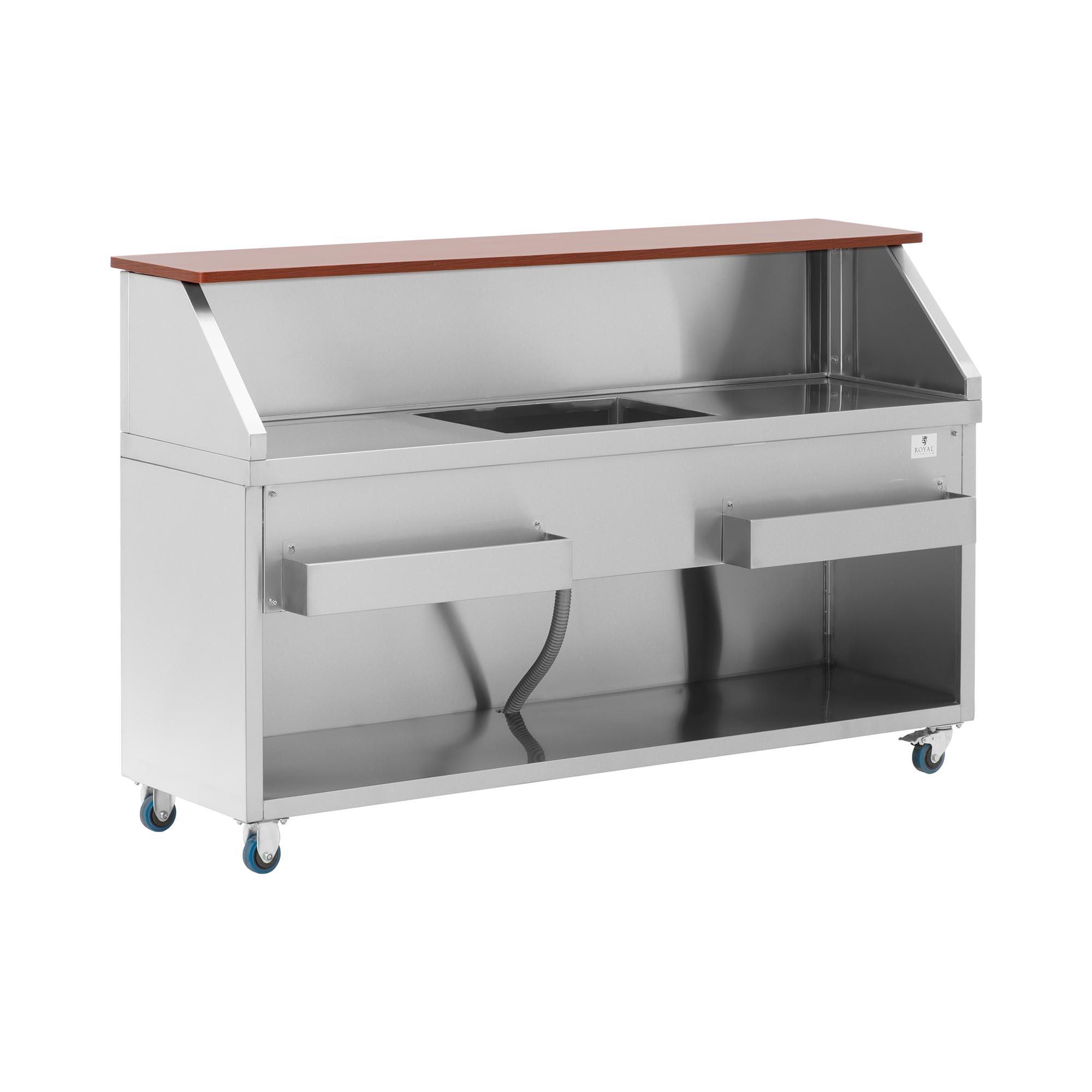 Mobile Cocktail-Station - 180 cm - Theke in Holzoptik - Eisbehälter - Flaschenhalter - Royal Catering