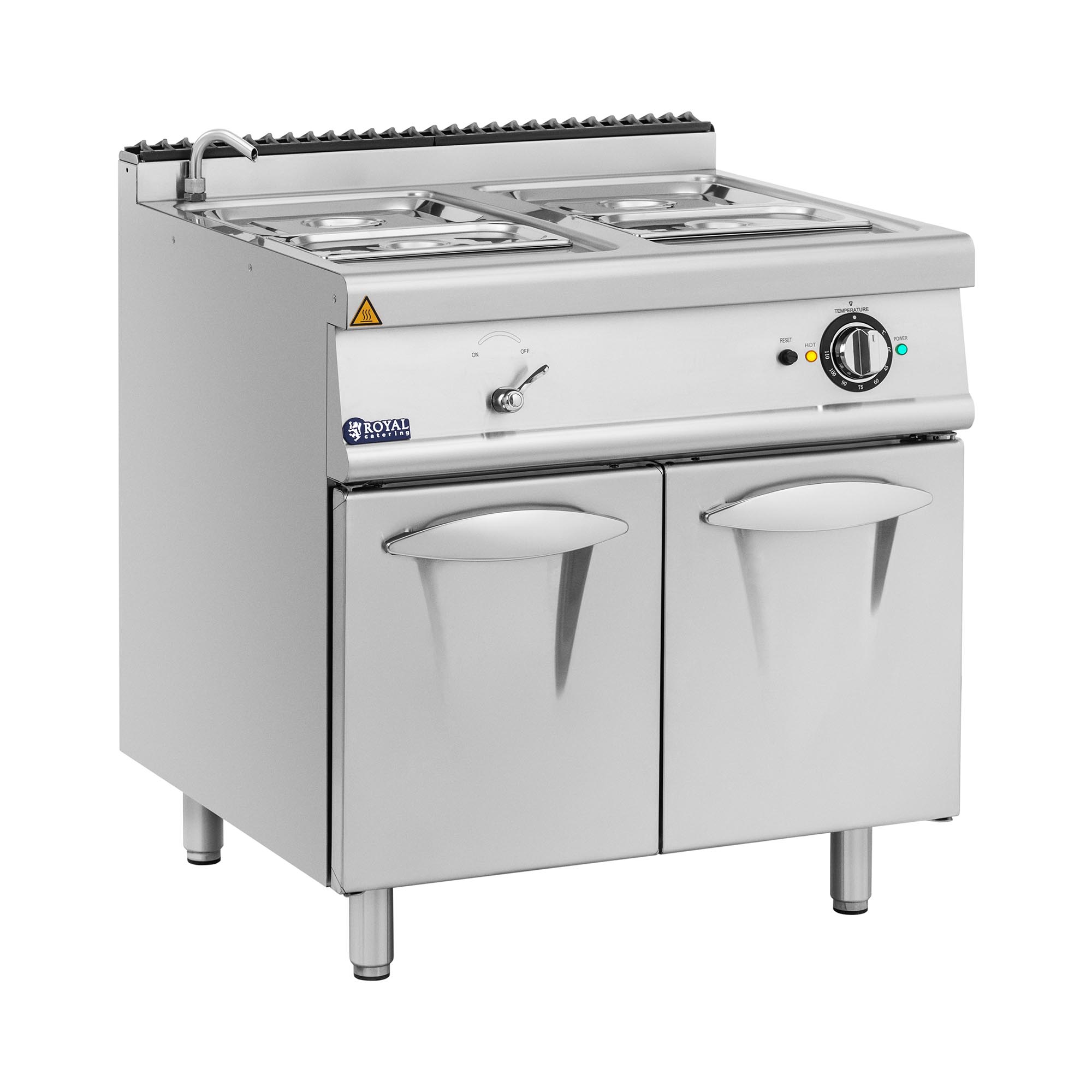 Bain-Marie - 6000 W - 2 x GN 1/2 - 2 x GN 1/3 - Wasserhahn - Unterschrank (80 x 73 cm) - Royal Catering
