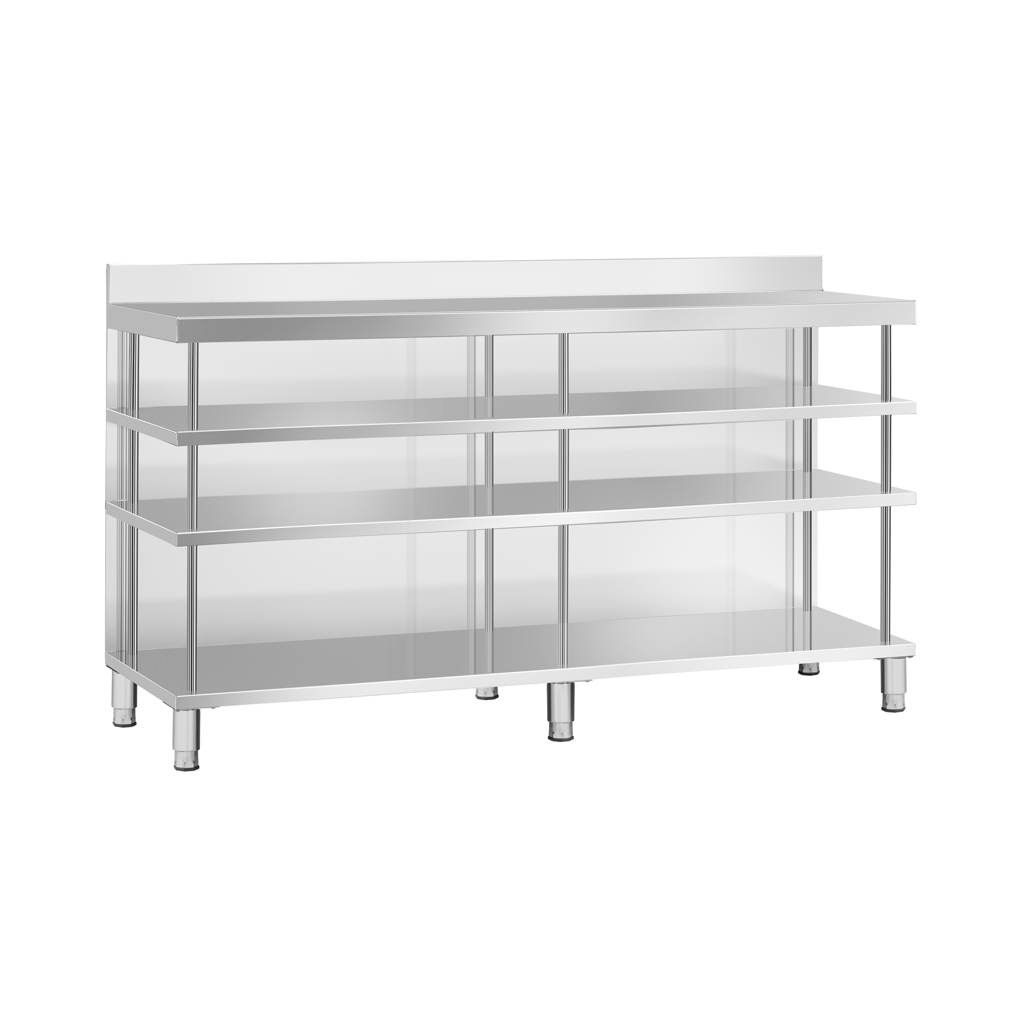 Bar-Arbeitstisch - Edelstahl - 200 x 60 x 105 cm - 4 Ablagen - Aufkantung - Royal Catering
