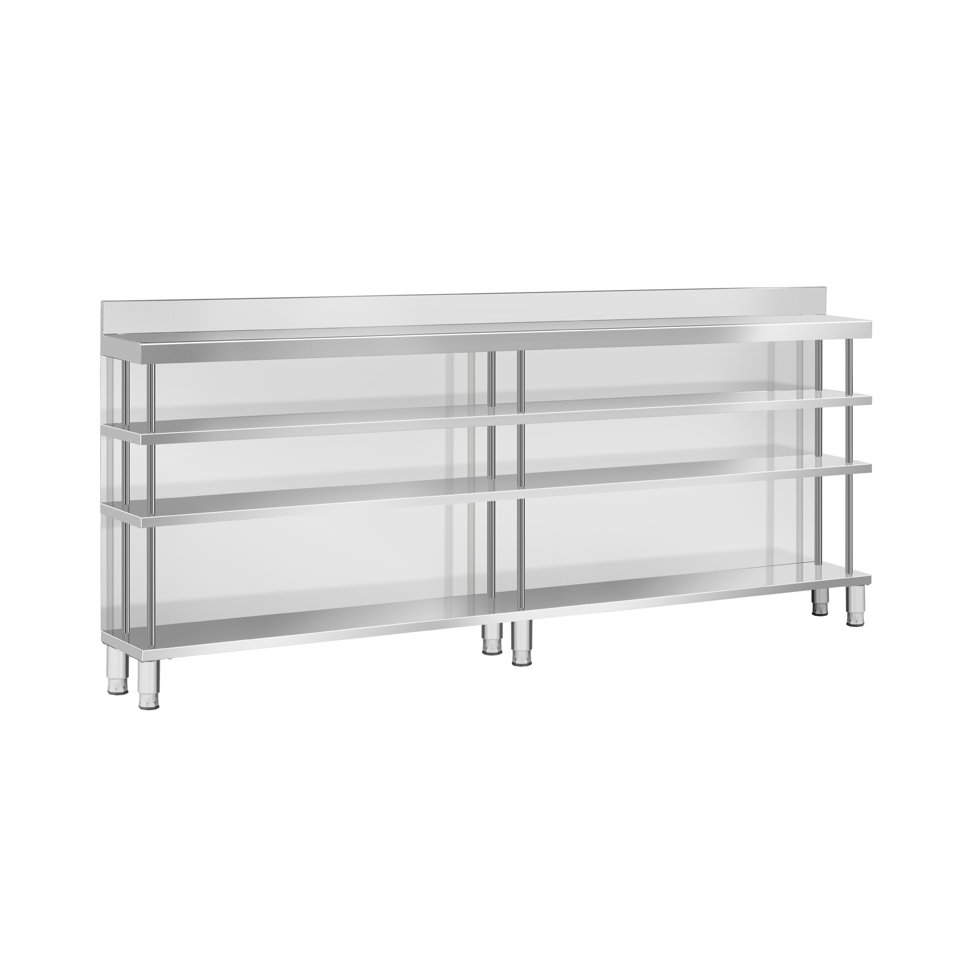 Bar-Arbeitstisch - Edelstahl - 250 x 30 x 115 cm - 4 Ablagen - Aufkantung - Royal Catering