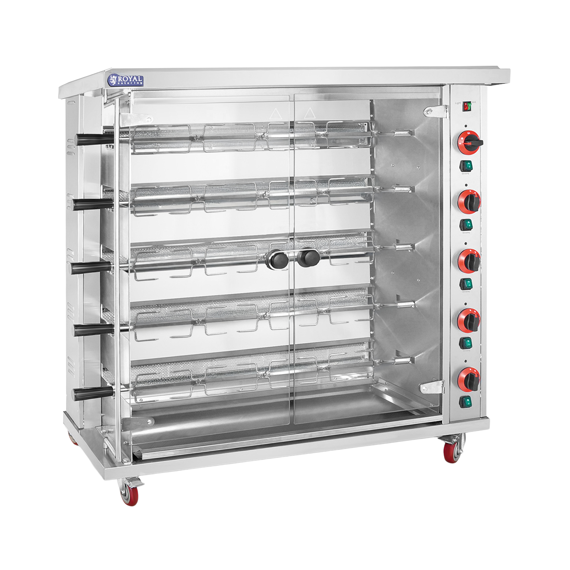 Hähnchengrill Gas - 5 Spieße - mit Beleuchtung und Rädern - Royal Catering