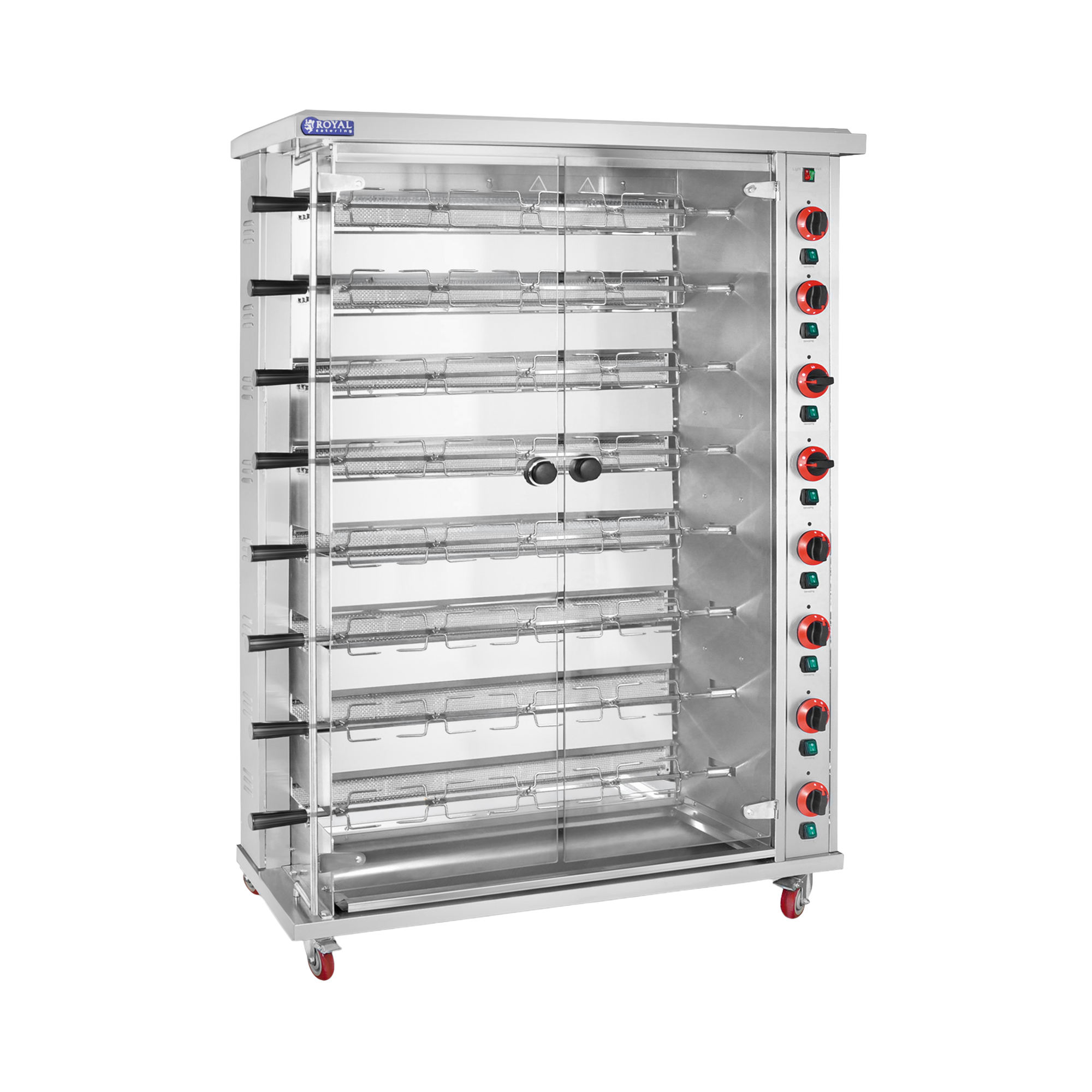 Hähnchengrill Gas - 8 Spieße - mit Beleuchtung und Rädern - Royal Catering
