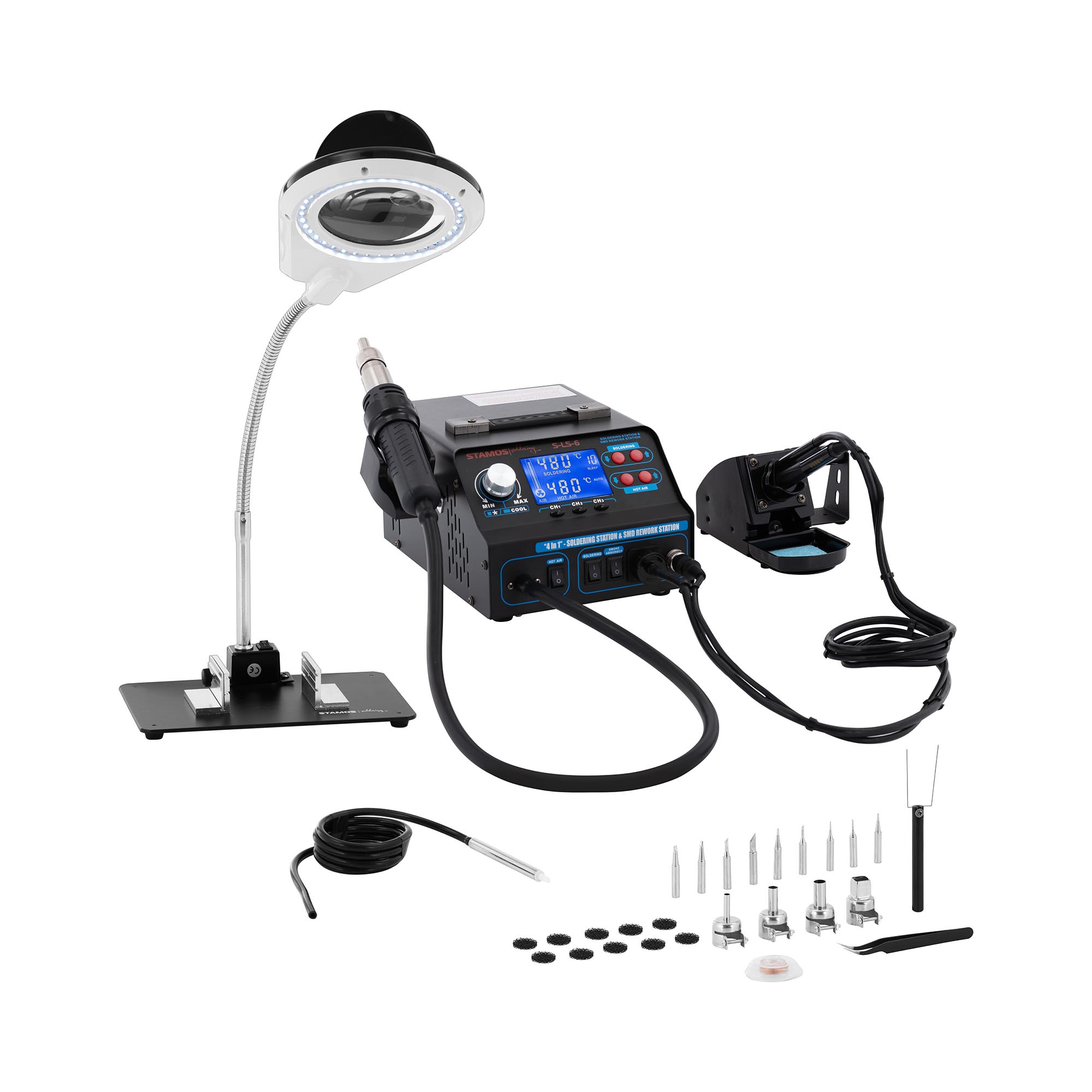 Stamos Soldering Set Lötstation mit Lötrauchabsaugung + Zubehör