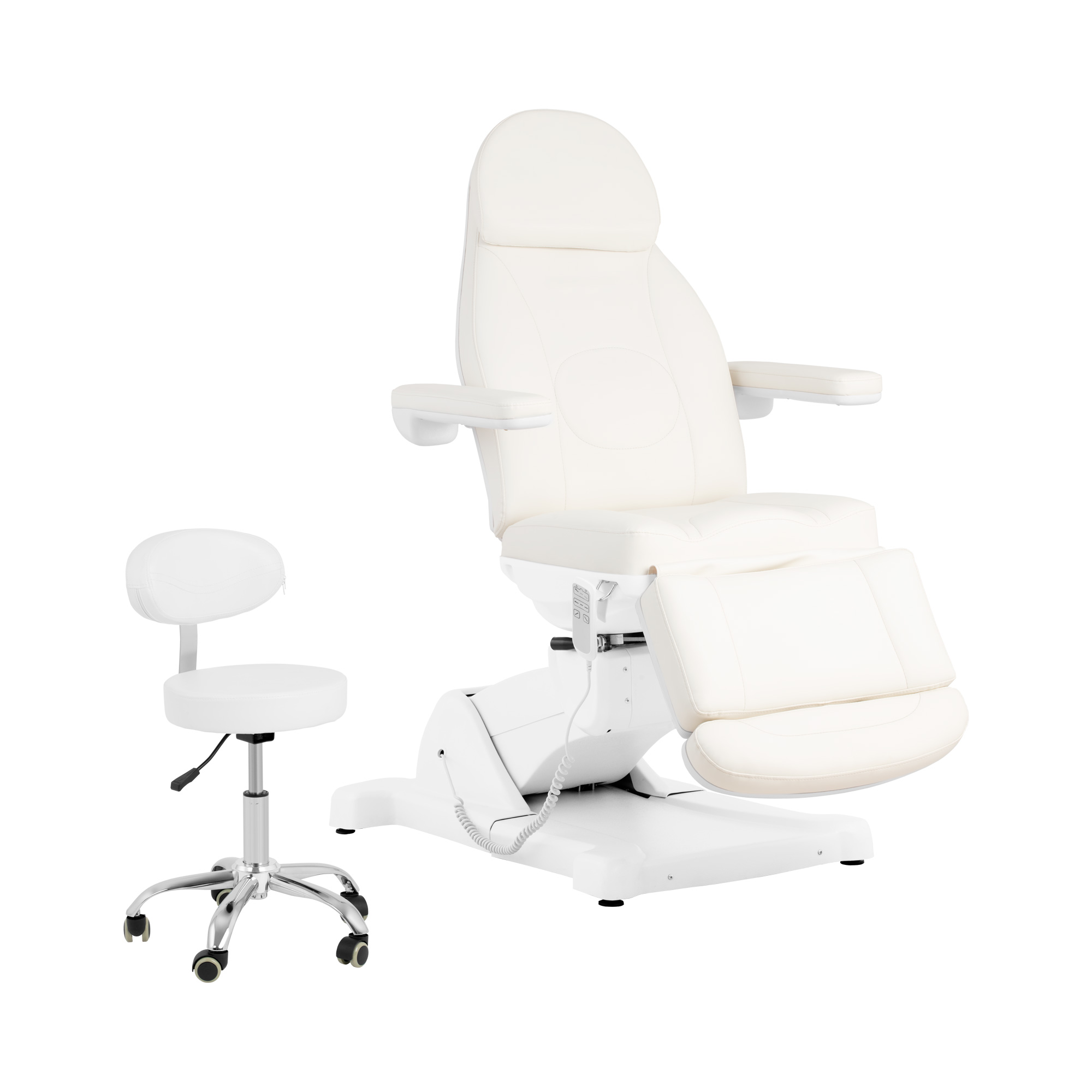 physa Elektrische Kosmetikliege mit Rollhocker - 3 Motoren - 300 W - 190 x 55 x 60 - 90 cm - 150 kg - weiß