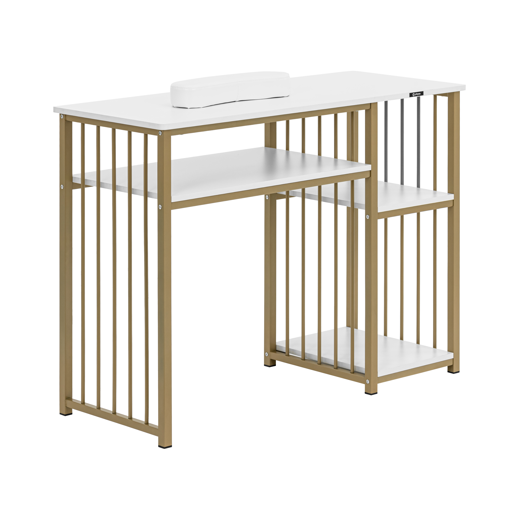 physa Nageltisch - Eisenrahmen - Weiß / Golden - 3 Ablagen - Handablage