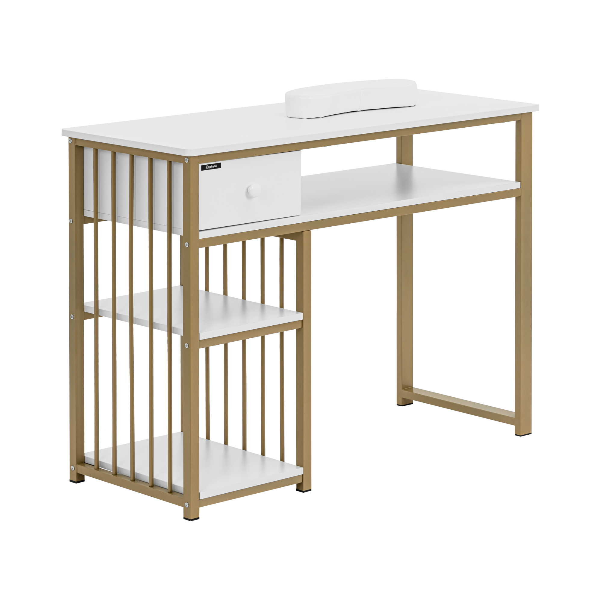 physa Nageltisch - Eisenrahmen - Weiß / Golden - Schublade - Handablage