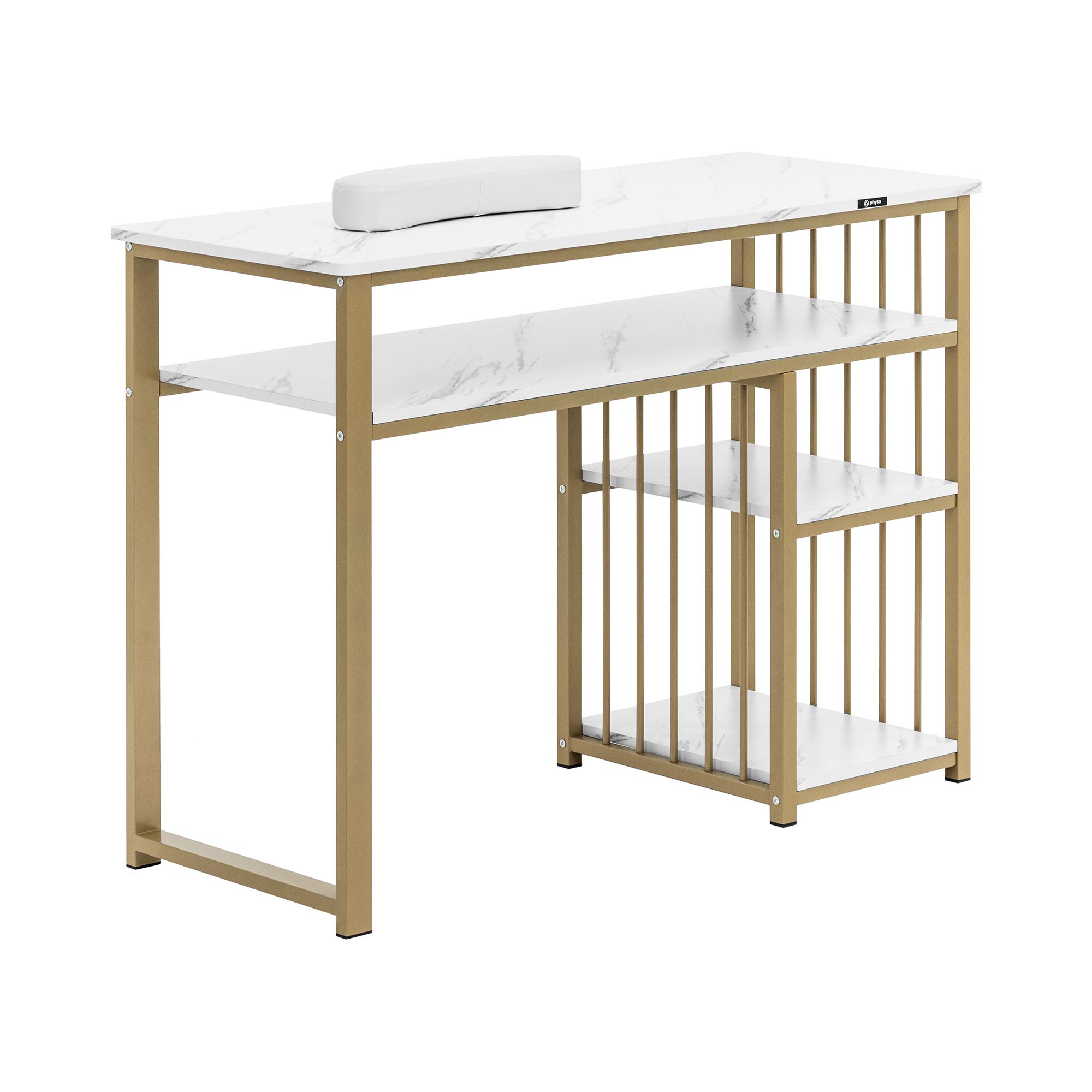physa Nageltisch - Eisenrahmen - Marmoriert / Golden - 3 Ablagen - Handablage
