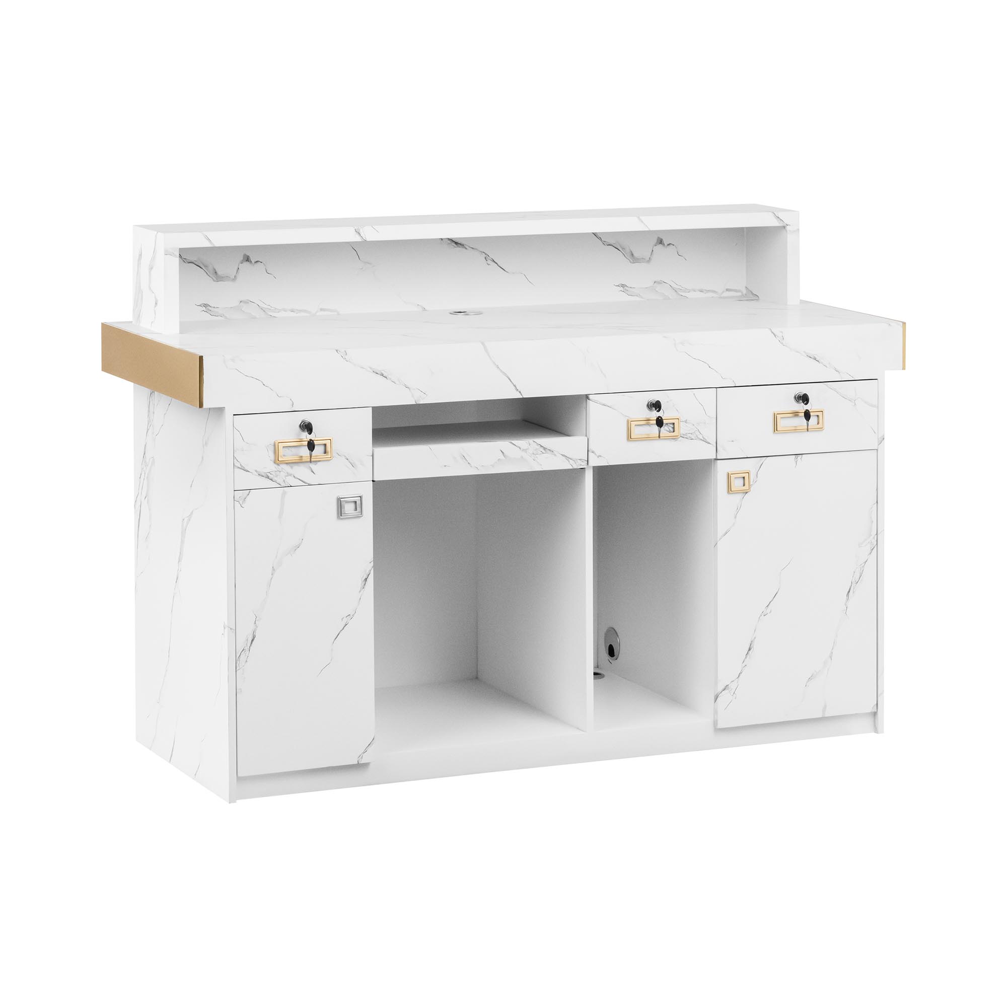 physa Empfangstheke - mit indirekter Beleuchtung - abschließbar - ausziehbare Tastaturablage - Mamoroptik