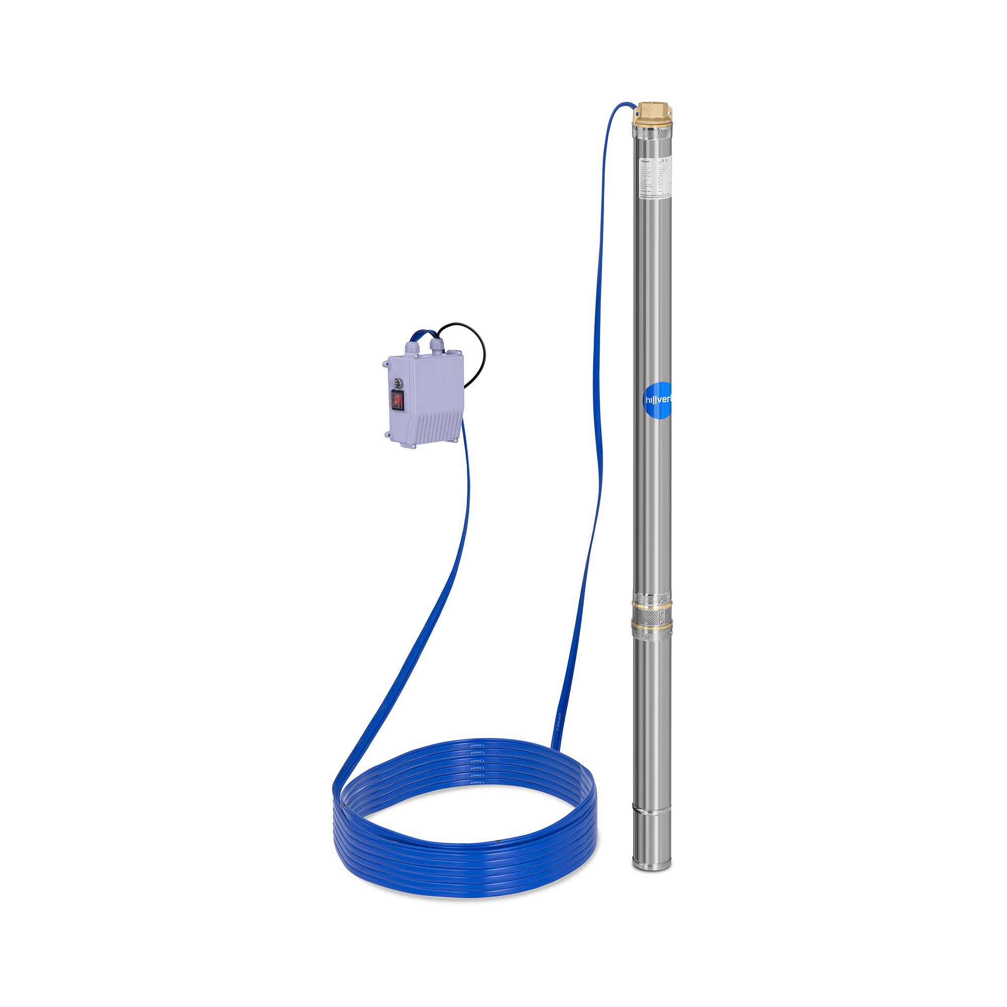 hillvert Brunnenpumpe - 70 mm / 2,75'' - 3800 l/h - 750 W - 20 m Kabel / 85 m Förderhöhe - Edelstahl