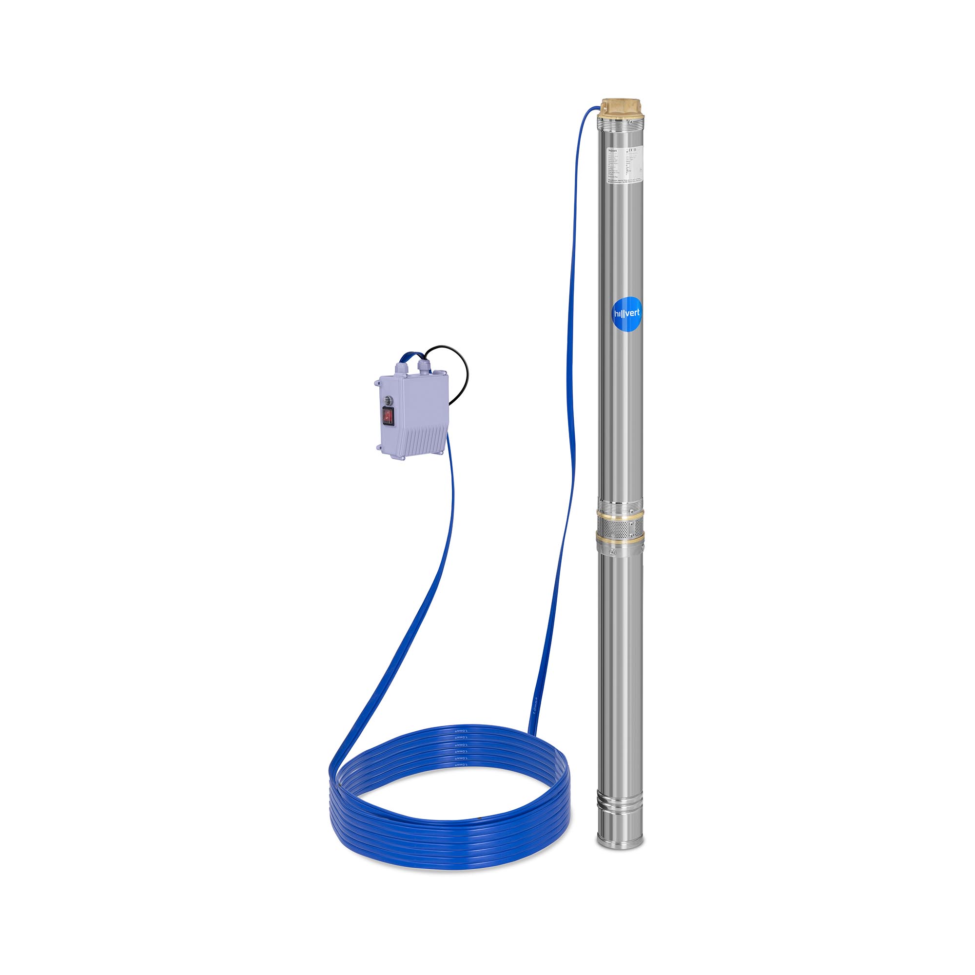 hillvert Brunnenpumpe - 95 mm / 3,75'' - 10 800 l/h - 2200 W - 20 m Kabel / 96 m Förderhöhe - Edelstahl