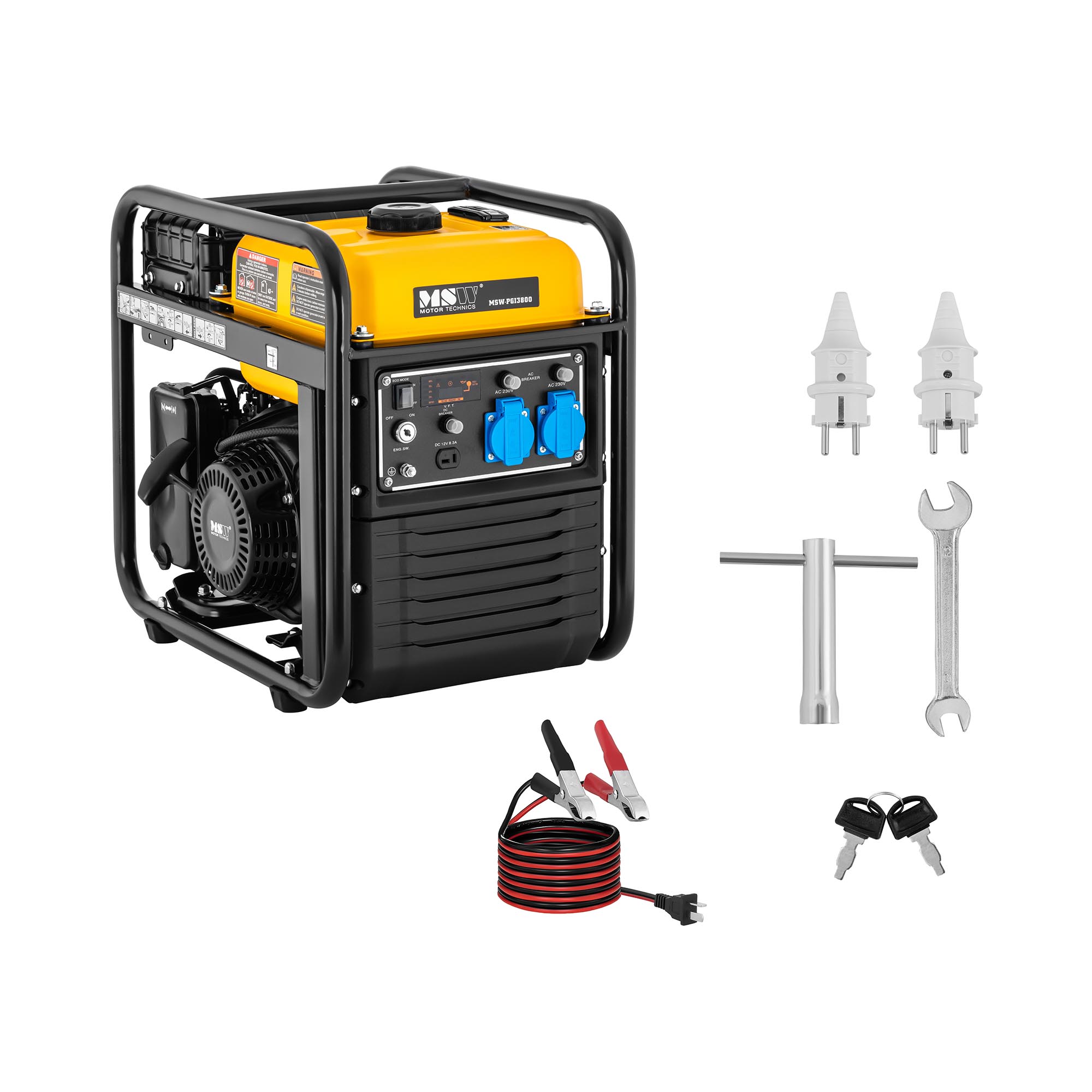 MSW Inverter Stromerzeuger Benzin - 3800 W - 230 V AC / 12 V DC - Seilzugstarter