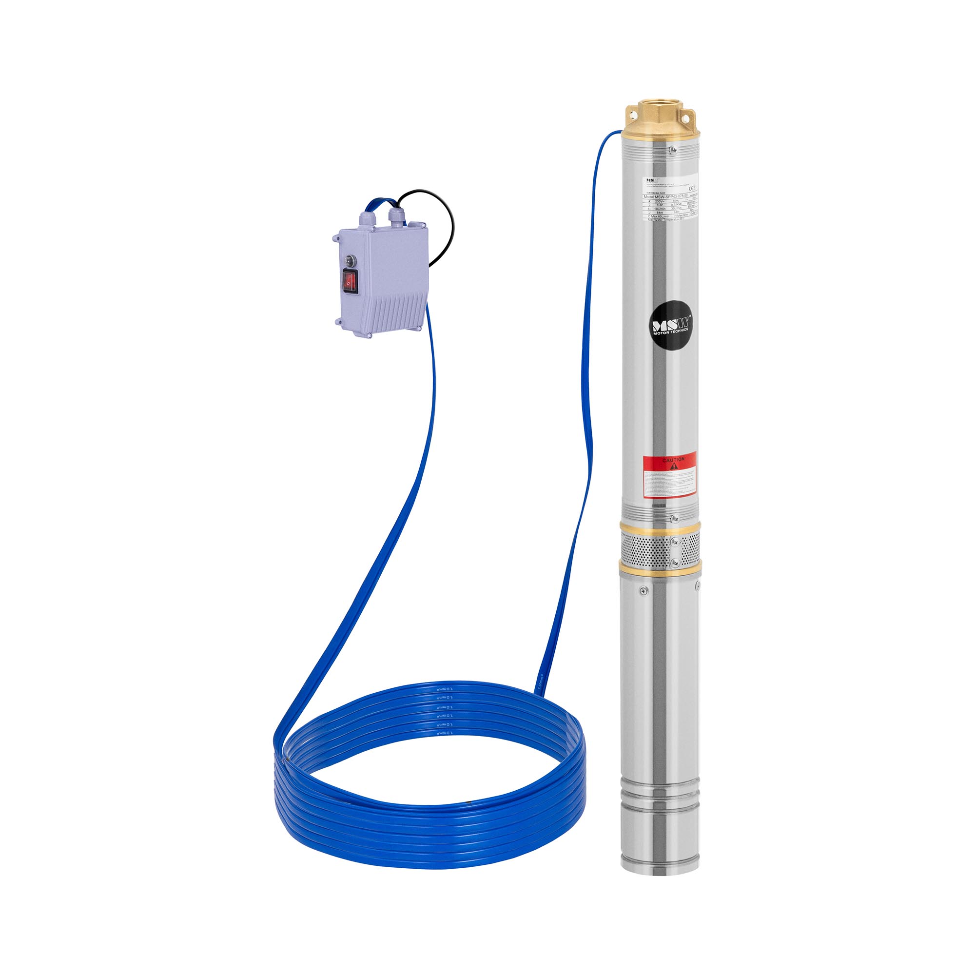 MSW Brunnenpumpe - 95 mm / 3,75'' - 4800 l/h - 750 W - 50 m Kabel / 88 m Förderhöhe - Edelstahl