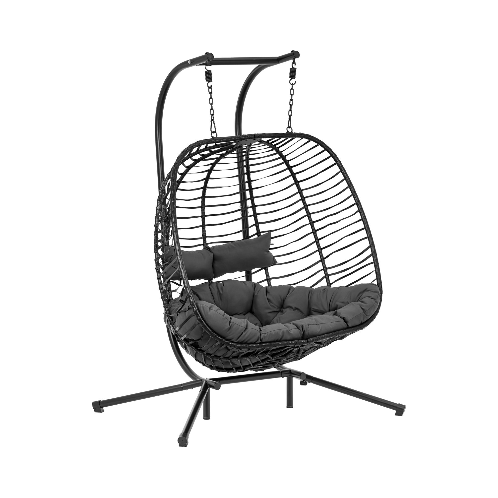 Uniprodo Outdoor-Hängesessel mit Gestell - für zwei Personen - Sitz zusammenfaltbar - schwarz/grau