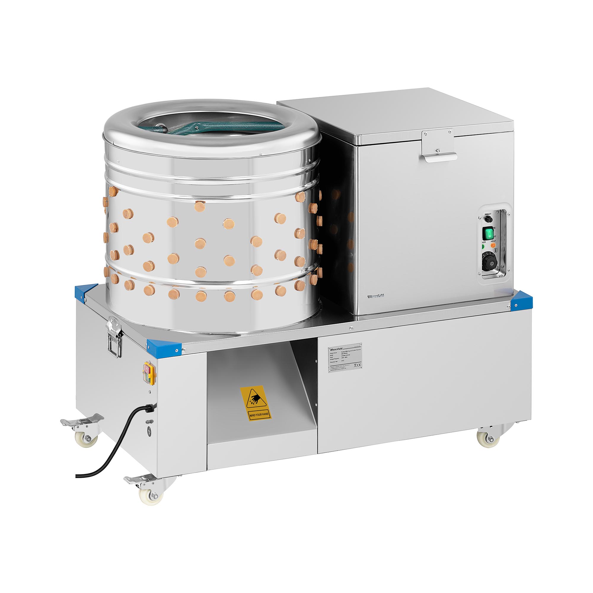 Wiesenfield 2-in-1 Rupfmaschine und Brühkessel für Geflügel - Trommel 60 cm - 5 - 6 Hühner pro min