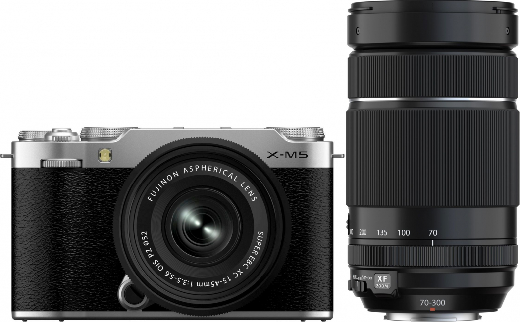 Fujifilm X-M5 Silber + XC15-45mm f3.5-5.6 + XF70-300mm f4-5,6 - abzgl. 100,00€ Fujifilm XF Objektiv Cashback Aktion