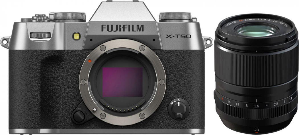 Fujifilm X-T50 silber + XF 23mm f1,4 R LM WR - abzgl. 100,00€ Fujifilm XF Objektiv Cashback Aktion