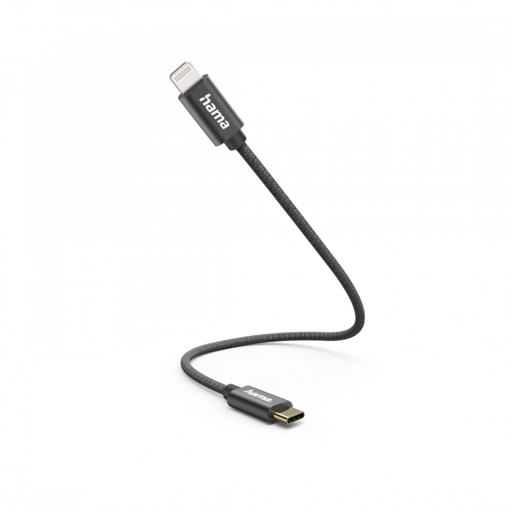 Hama 201601 Ladekabel USB-C zu Lightning Nylon 0,2m schwarz