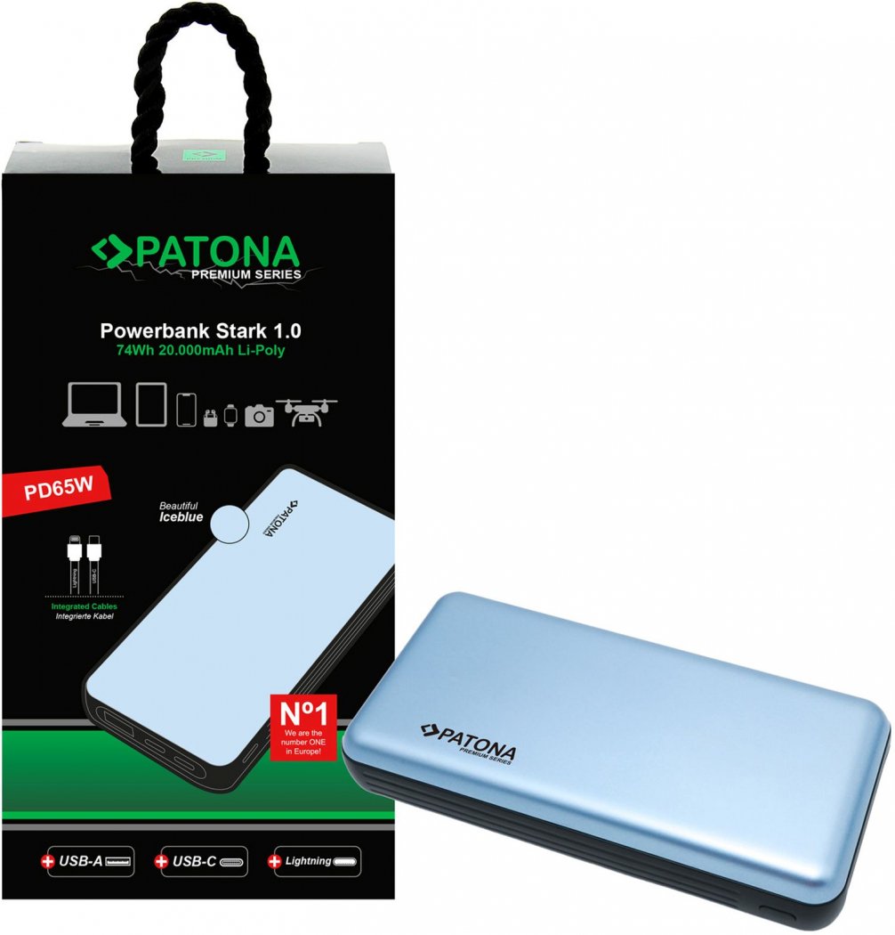 PATONA Powerbank Stark 1.0 PD65W 20000mAh + 2x USB-C Lightning