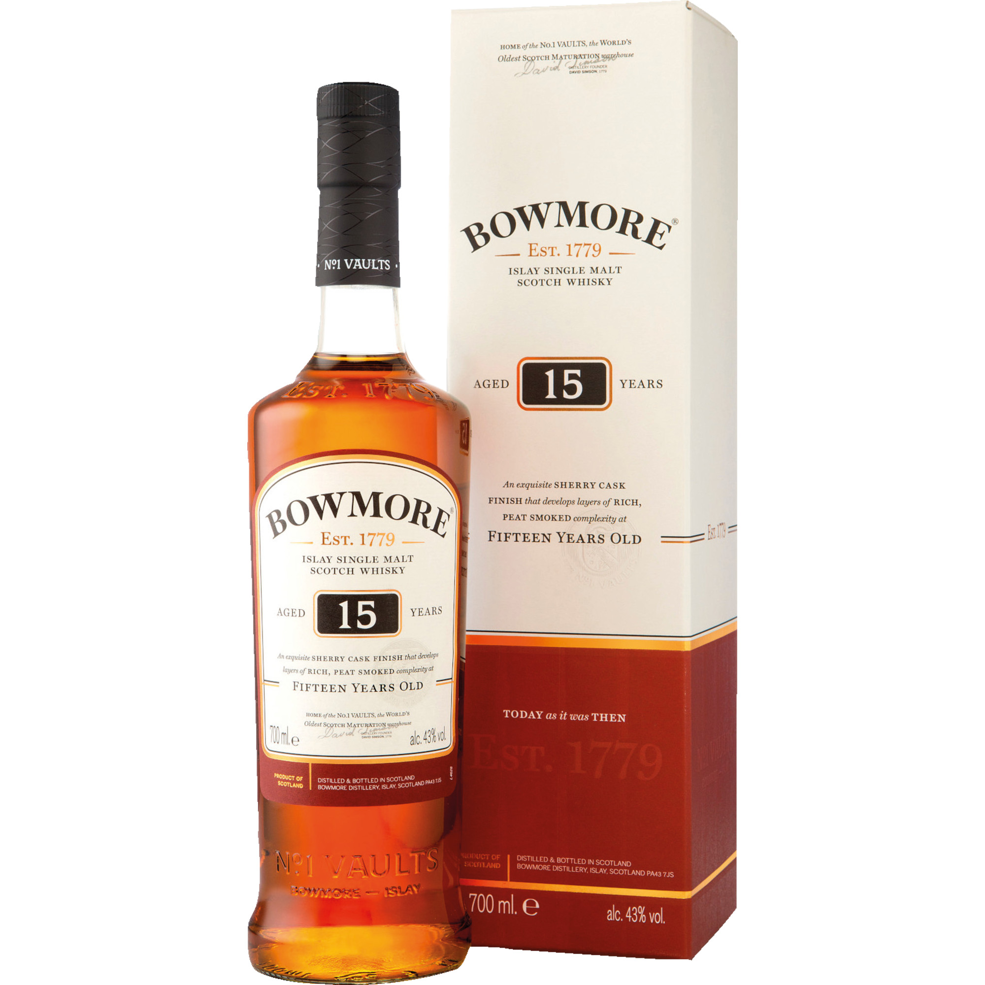 Bowmore 15 Years Islay Single Malt Scotch Whisky, 0,7 L, 43% Vol., Schottland, Spirituosen