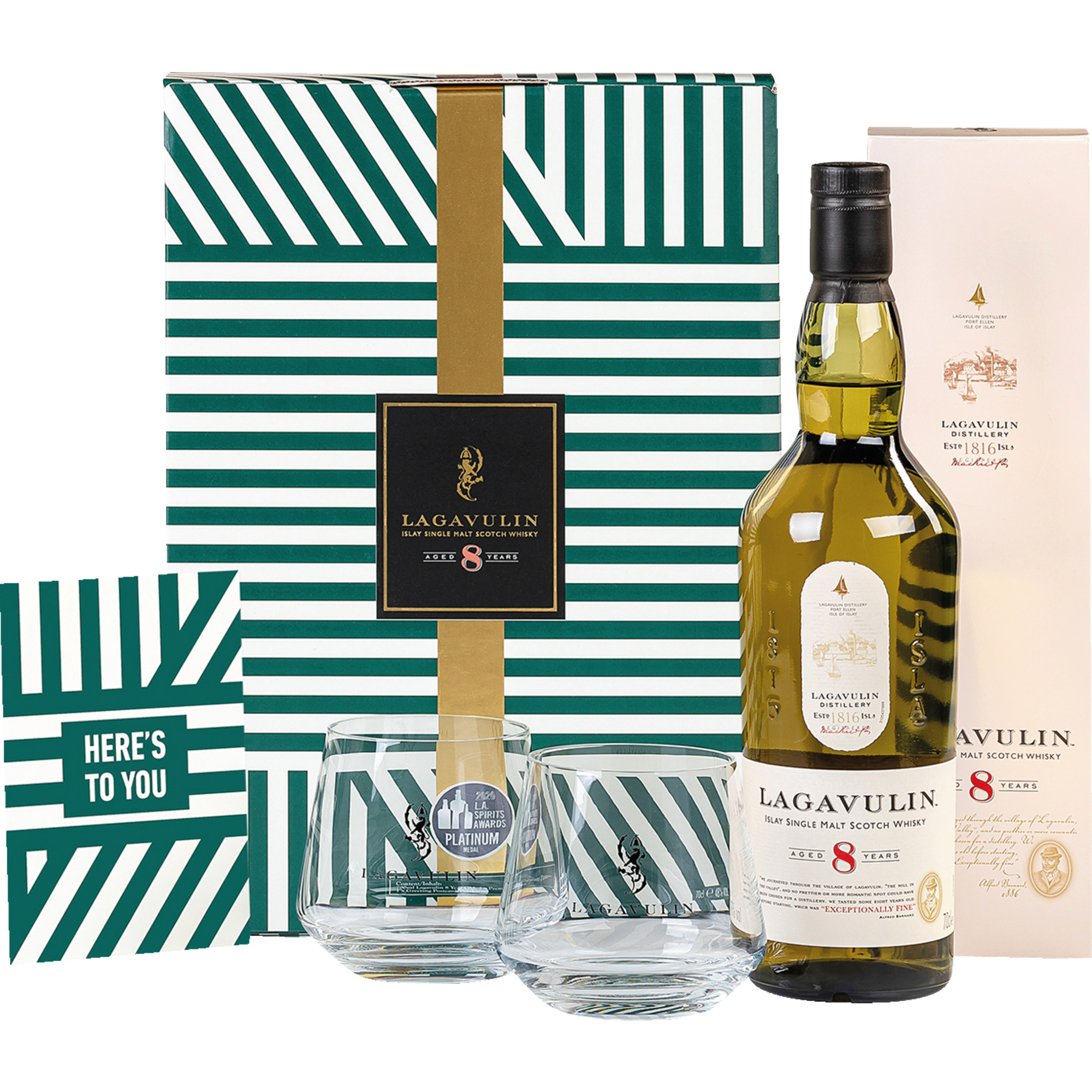 Lagavulin 8 Years Isle of Islay Single Malt Whisky, 0,7l, 48%, in hochwertigem Geschenkset, Schottland, Präsente