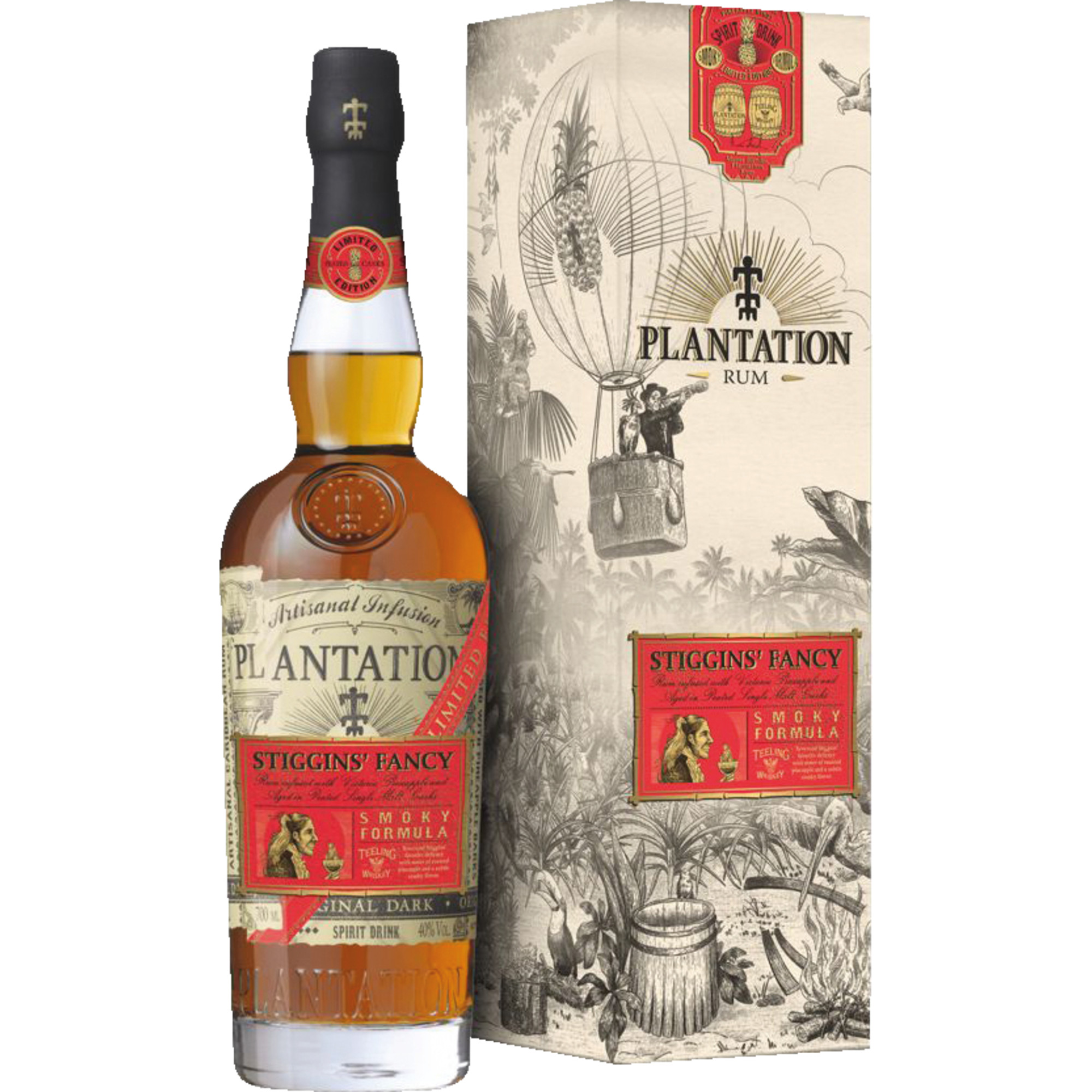 Plantation Stiggins' Fancy Pineapple Smoky Formula, Rum Jamaika, Barbados, 0,7 L, 40% Vol., im Etui, Spirituosen