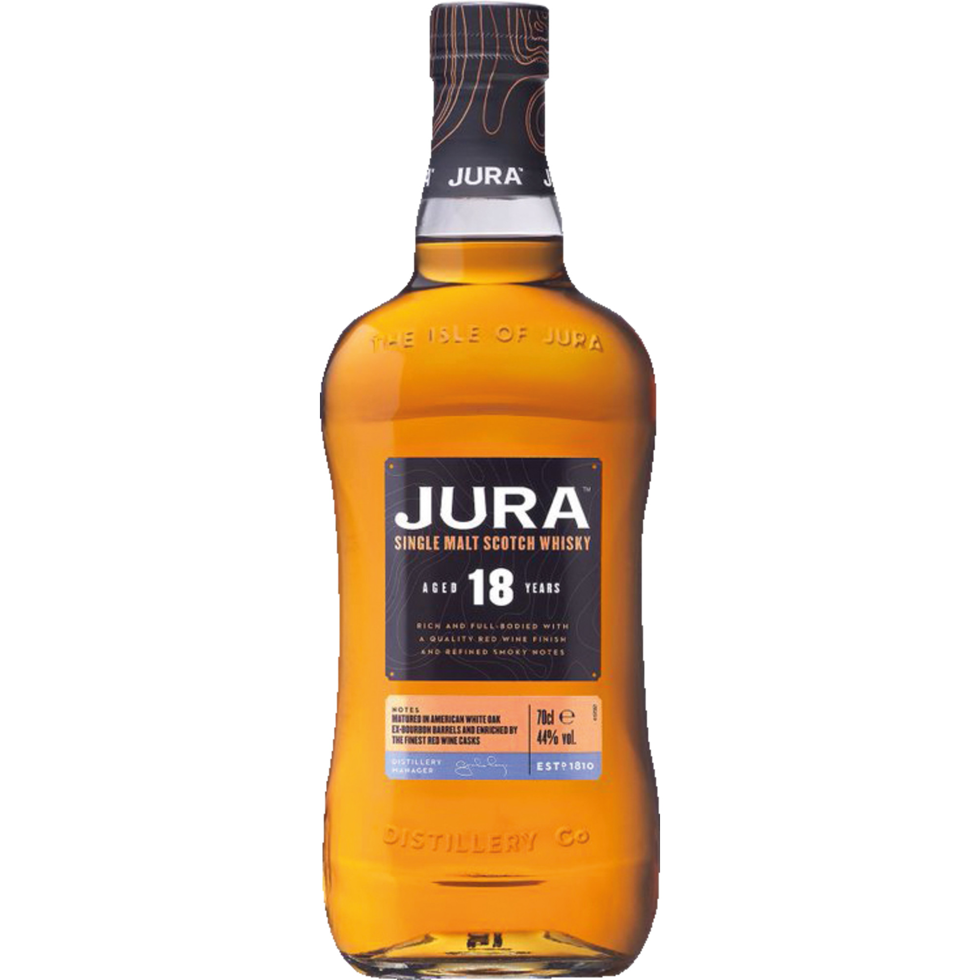 Jura 18 Years Single Malt Scotch Whisky, 0,7L, 44% Vol., Schottland, Spirituosen