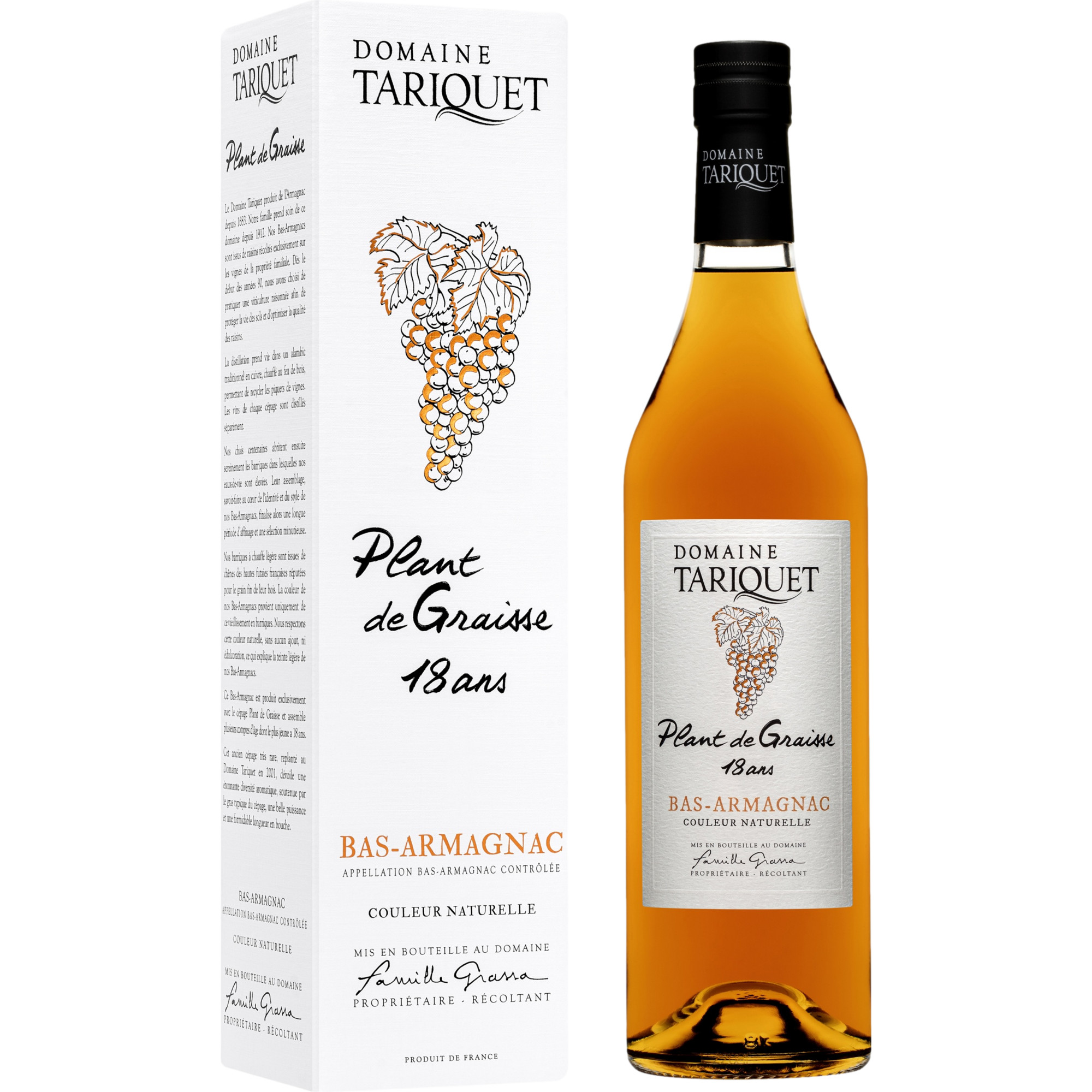 Armagnac Domaine Tariquet Plant de Graisse18 Ans, Armagnac AC, 0,7 L, 49,3% Vol, Südwestfrankreich, Spirituosen