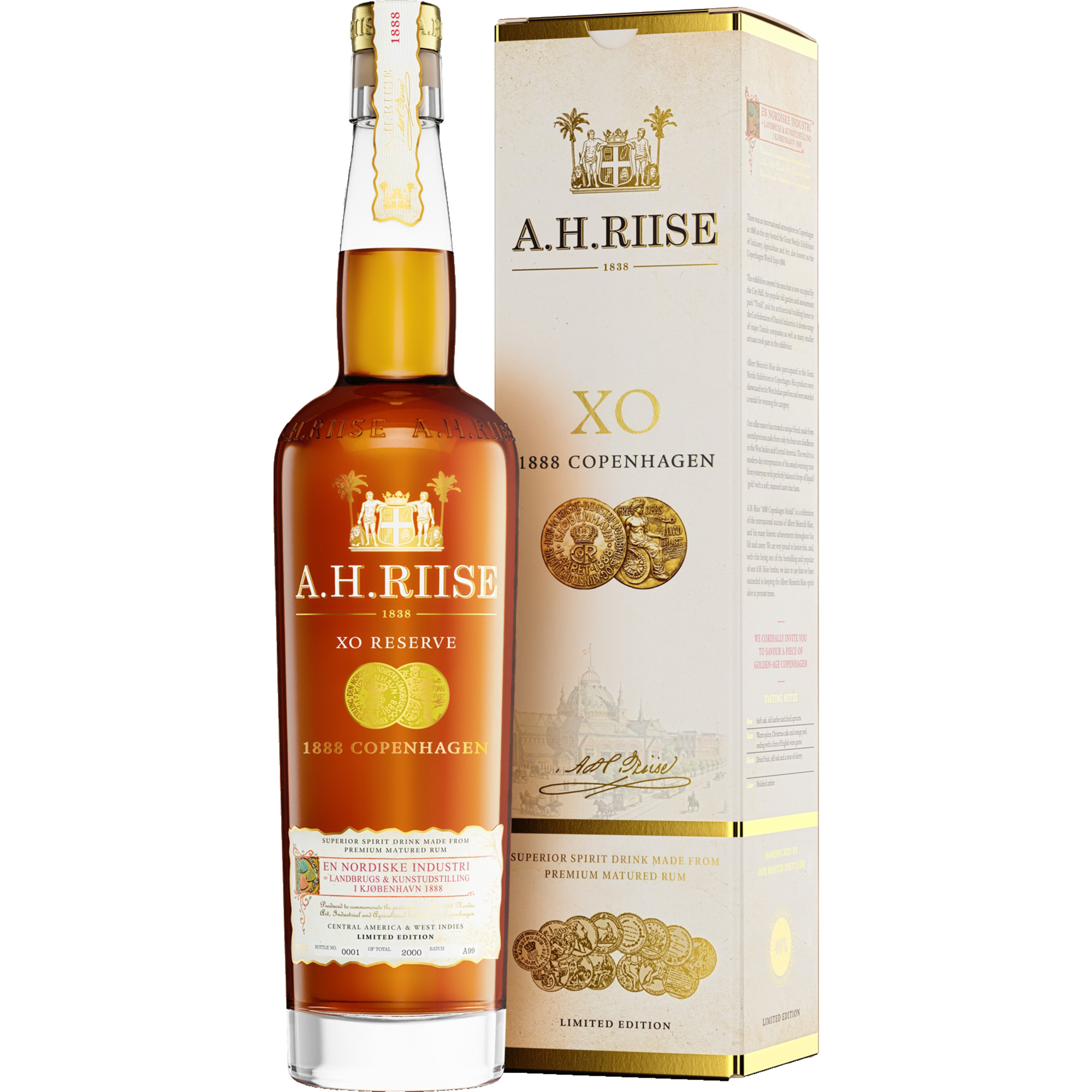 A.H. Riise Rum 1888 XO Copenhagen Gold Medal, 0,7 L, 40% Vol. in Etui, Spirituosen