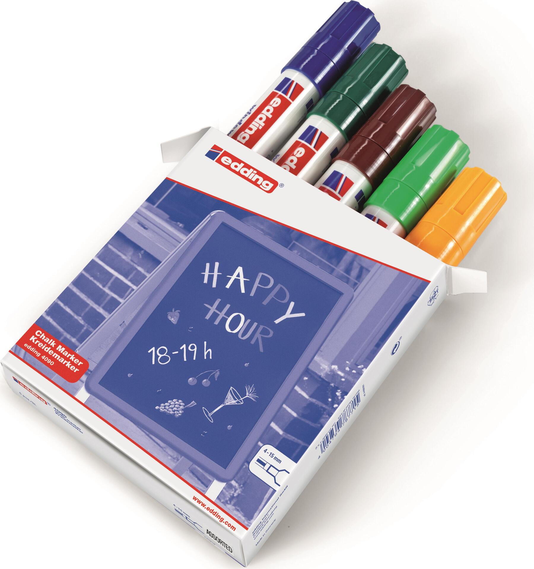 Edding 4090 Kreidestift Blau - Braun - Grün - Orange Meißel 5 Stück(e) (4-4090099)