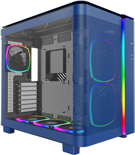 MONTECH KING 95 PRO Midi-Tower Tempered Glass ARGB - Berliner Blau - Gut ausgestatteter Midi-Tower - Vorderseite und Seitenteil aus Tempered Glass - linkes Seitenteil und Deckel mit Lüftungsschlitzen - 6x 140er-ARGB-PWM-Lüfter vorinstalliert - GPU-Länge v