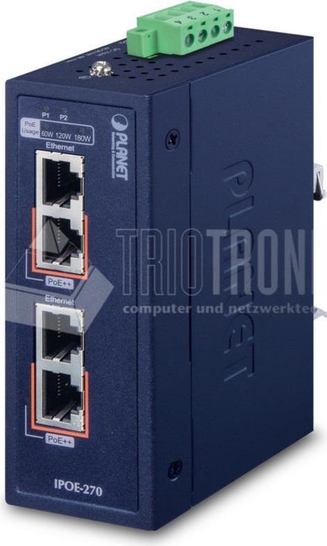 PLANET IPOE-270 - 2.5 Gigabit Ethernet - 5 Gigabit Ethernet - Schnelles Ethernet - Gigabit Ethernet - 10,100,1000,2500,5000 Mbit/s - IEEE 802.3,IEEE 802.3ab,IEEE 802.3at,IEEE 802.3bt,IEEE 802.3bz,IEEE 802.3u - Blau - FCC 15 A - CE - 48 - 56 V (IPOE-270)