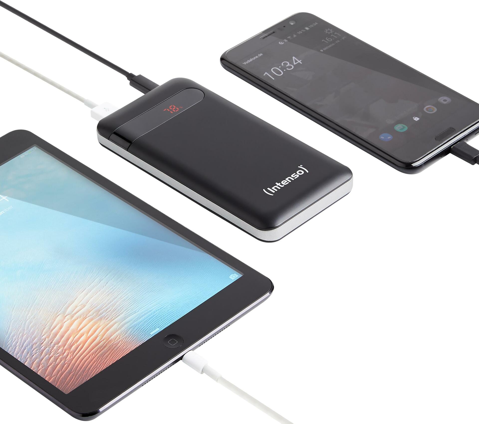 Intenso Powerbank PD10000 - Powerbank - 10000 mAh - 3 A - Quick Charge 3.0 (USB-C) - auf Kabel: USB-C - Schwarz (7332330)