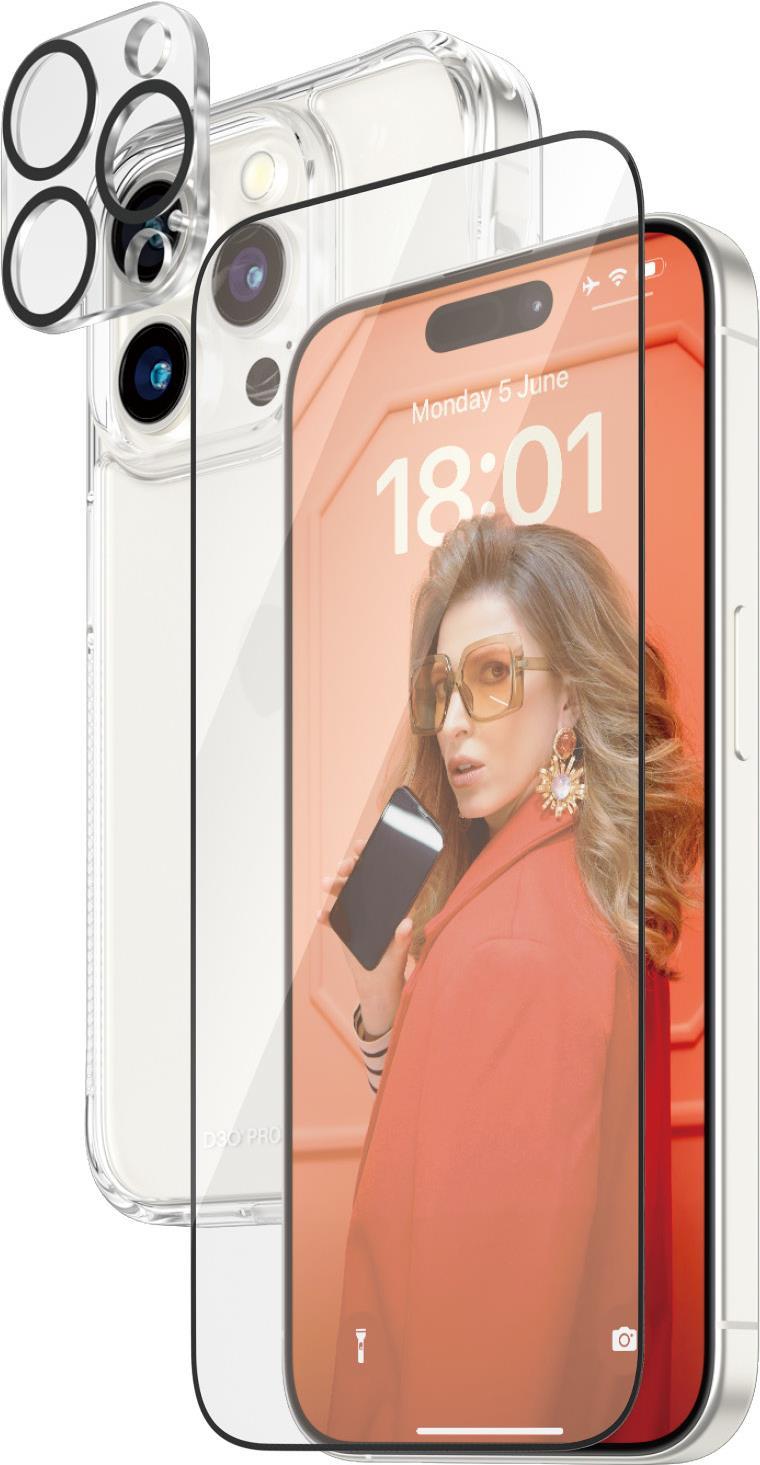 PanzerGlass - 3-in-1 Pack - Schutzkit für Display / Objektiv / Rückseite für Handy - Glas - Rahmenfarbe schwarz - für Apple iPhone 15 Pro (B1173+2810)