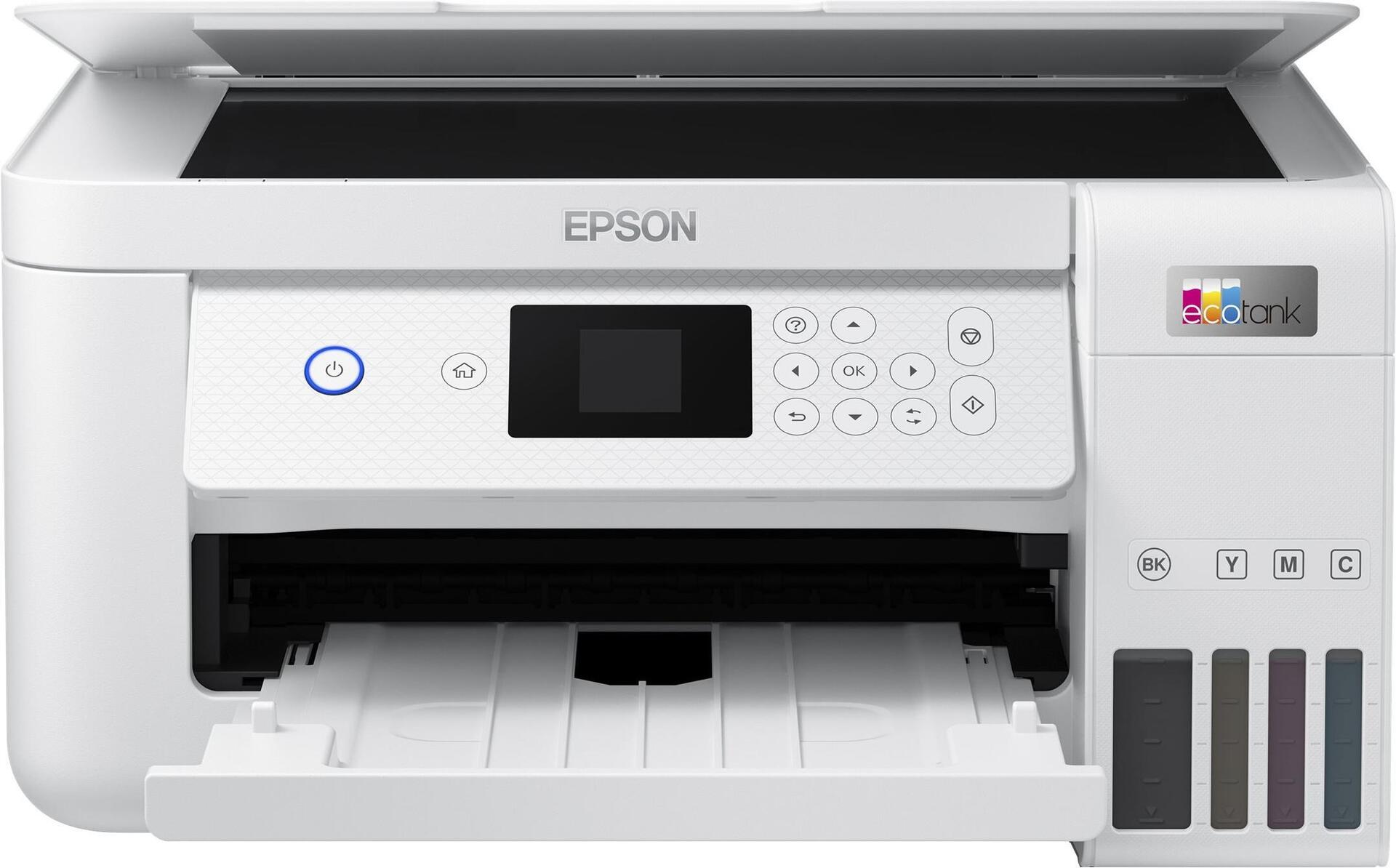 Epson EcoTank ET-2856 - Multifunktionsdrucker - Farbe - Tintenstrahl - refillable - A4 (Medien) - bis zu 10.5 Seiten/Min. (Drucken) - 100 Blatt - USB, Wi-Fi - weiß (C11CJ63406)