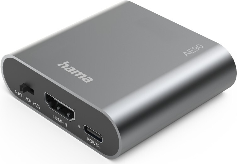 Hama HDMI-Audio-Extractor AE90, HDMI zu Audio, Toslink, 3,5-mm-Klinke, Silber (00205100)