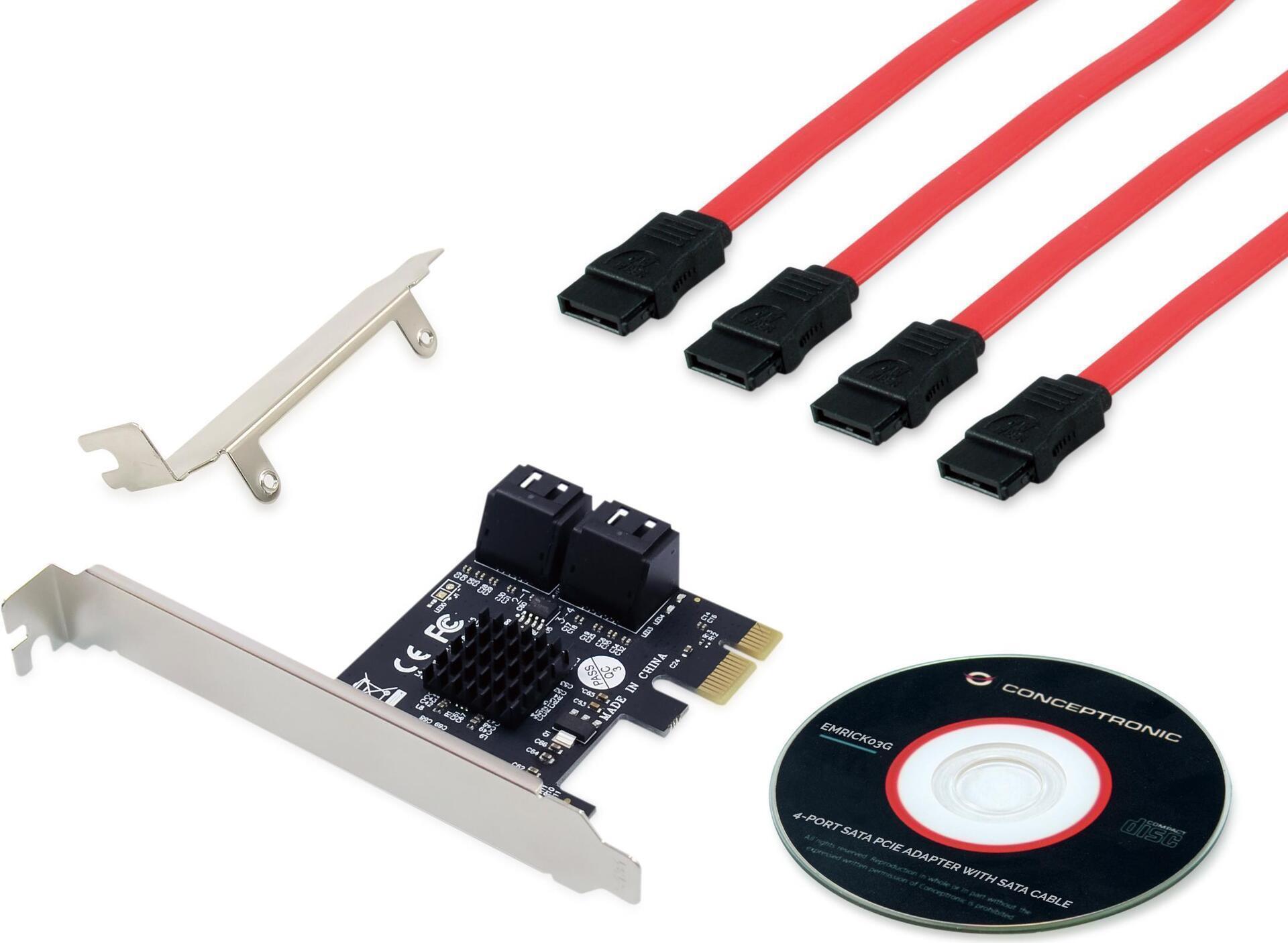 Conceptronic EMRICK 4-Port-SATA-PCIe-Adapter mit SATA-Kabel - PCIe - SATA - Schwarz - China - 6 Gbit/s - Windows 10,Windows 10 Education,Windows 10 Education x64,Windows 10 Enterprise,Windows 10... (EMRICK03GNEUEVERSION)
