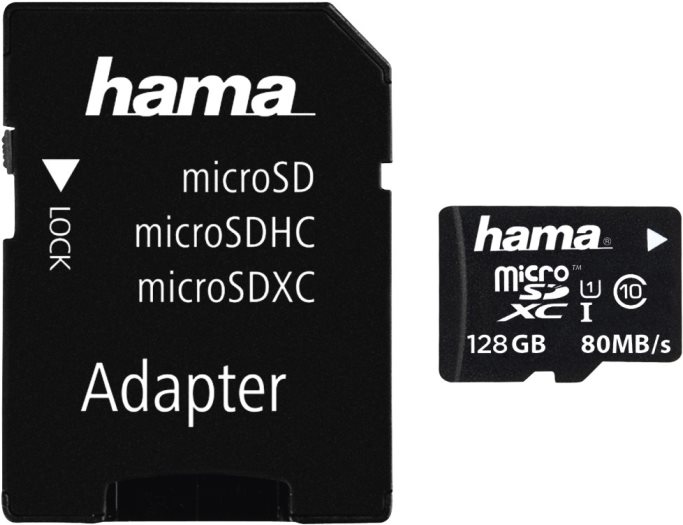 Hama - Flash-Speicherkarte (microSDXC-an-SD-Adapter inbegriffen) - 128GB - UHS Class 1 / Class10 - microSDXC UHS-I (00124158)