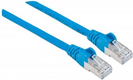 Intellinet - Patch-Kabel - RJ-45 (M) bis RJ-45 (M) - 30,0m - SFTP -Cat.7 Rohkabel (Kabel) / CAT 6a (Anschlüsse) - halogenfrei, geformt, ohne Haken - Blau (741262)
