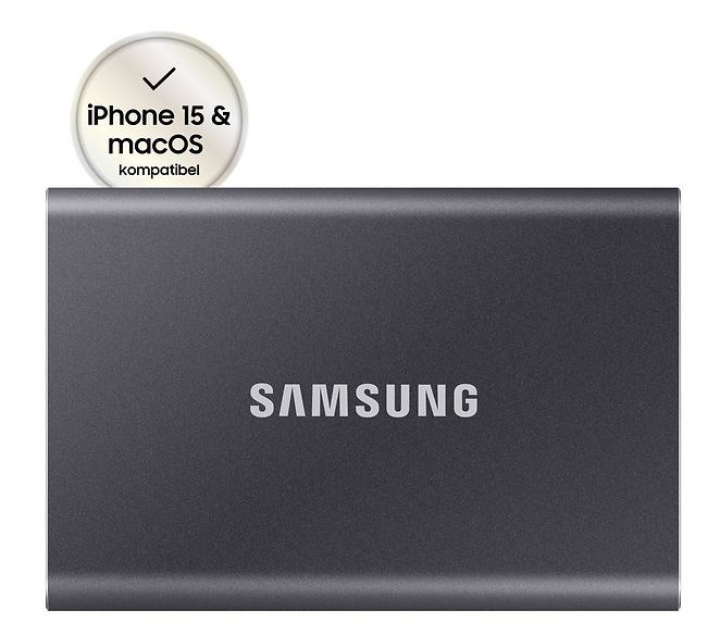 Samsung Portable SSD T7 MU-PC2T0T - SSD - verschlüsselt - 2 TB - extern (tragbar) - PCs, Macs, Android-Geräte, Smart TVs - USB 3.2 Gen 2 (USB-C Steckverbinder) - 256-Bit-AES - Titan Gray