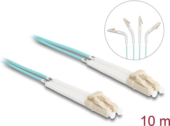 Delock - Netzwerkkabel - LC Multi-Mode (M) zu LC Multi-Mode (M) - 10,0m - Glasfaser - Duplex - 50/125 Mikrometer - OM3 - halogenfrei, verstellbare winkelverbindungsstücke an jedem Ende - Aquamarin (88083)