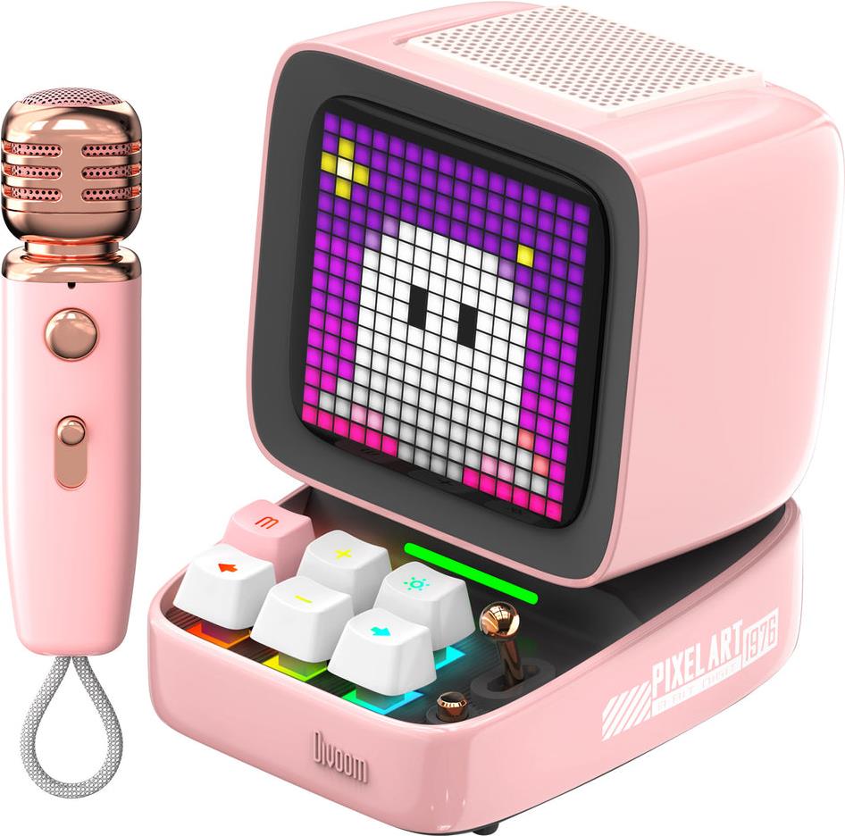 Divoom Ditoo-Mic Mini - 15 W - Kabellos - Tragbarer Mono-Lautsprecher - Pink - Mobiltelefon / Smartphone - MicroSD (TransFlash) (6958444603858)