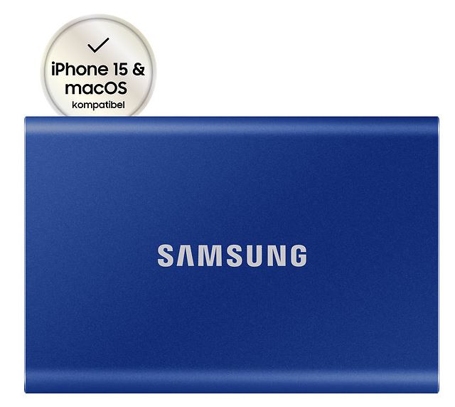 Samsung Portable SSD T7 MU-PC1T0H - SSD - verschlüsselt - 1 TB - extern (tragbar) - PCs, Macs, Android-Geräte, Smart TVs - USB 3.2 Gen 2 (USB-C Steckverbinder) - 256-Bit-AES - Indigo-Blau