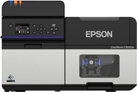 Epson ColorWorks C8000e, matte black ink, Cutter, Disp., USB, Ethernet, Kit (USB), schwarz, grau Farb-Etikettendrucker, Tintenstrahl, Auflösung: 47 Punkte/mm (1200 dpi), Medienbreite (max): 112 mm, Druckbreite (max.): 108 mm, Geschwindigkeit (max.): 300 m