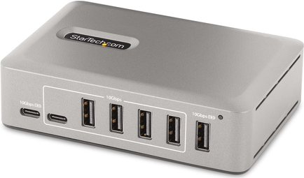 StarTech.com 10-Port USB-C Hub - 8x USB-A/2x USB-C - USB C Verteiler mit 65 W Netzteil - USB 3.1 / 3.2 Gen 2 10 Gbit/s - Adapter USB C auf USB A - USB Typ C Splitter mit 2x BC 1.2 Ports und verriegelbarem Kabel (10G8A2CS-USB-C-HUB)