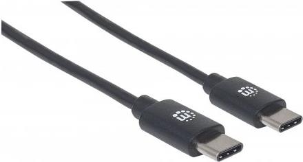 Manhattan USB-C to USB-C Cable, 50cm, Male to Male, Black, 480 Mbps (USB 2.0), Hi-Speed USB, Lifetime Warranty, Polybag - USB-Kabel - 24 pin USB-C (M) zu 24 pin USB-C (M) - USB 2.0 - 3 A - 50 cm - geformt - Schwarz (354868)