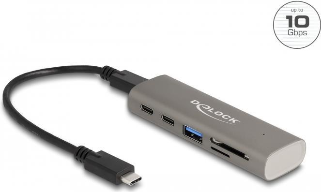 DeLOCK 3 Port USB 10 Gbps Hub inklusive SD und Micro SD Card Reader mit USB Type-C Anschluss - USB 3.2 Gen 1 (3.1 Gen 1) Type-C - USB 3.2 Gen 1 (3.1 Gen 1) Type-A - USB 3.2 Gen 1 (3.1 Gen 1) Type-C - MicroSD (TransFlash) - MicroSDHC - MicroSDXC - SD - SD