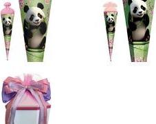 ROTH Schultüte Panda, eckig, 850 mm, mit Glitzerborte Organzaverschluss, mit Glitzerborte - 1 Stück (678926)